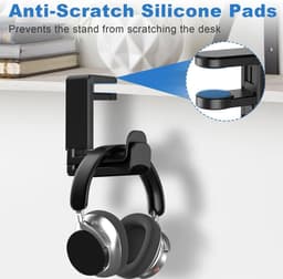 Headset houder voor gamers en kantoor, draaibare bureau hoofdtelefoonhouder, kabelorganizer, zwart, handig. — thumbnail 2