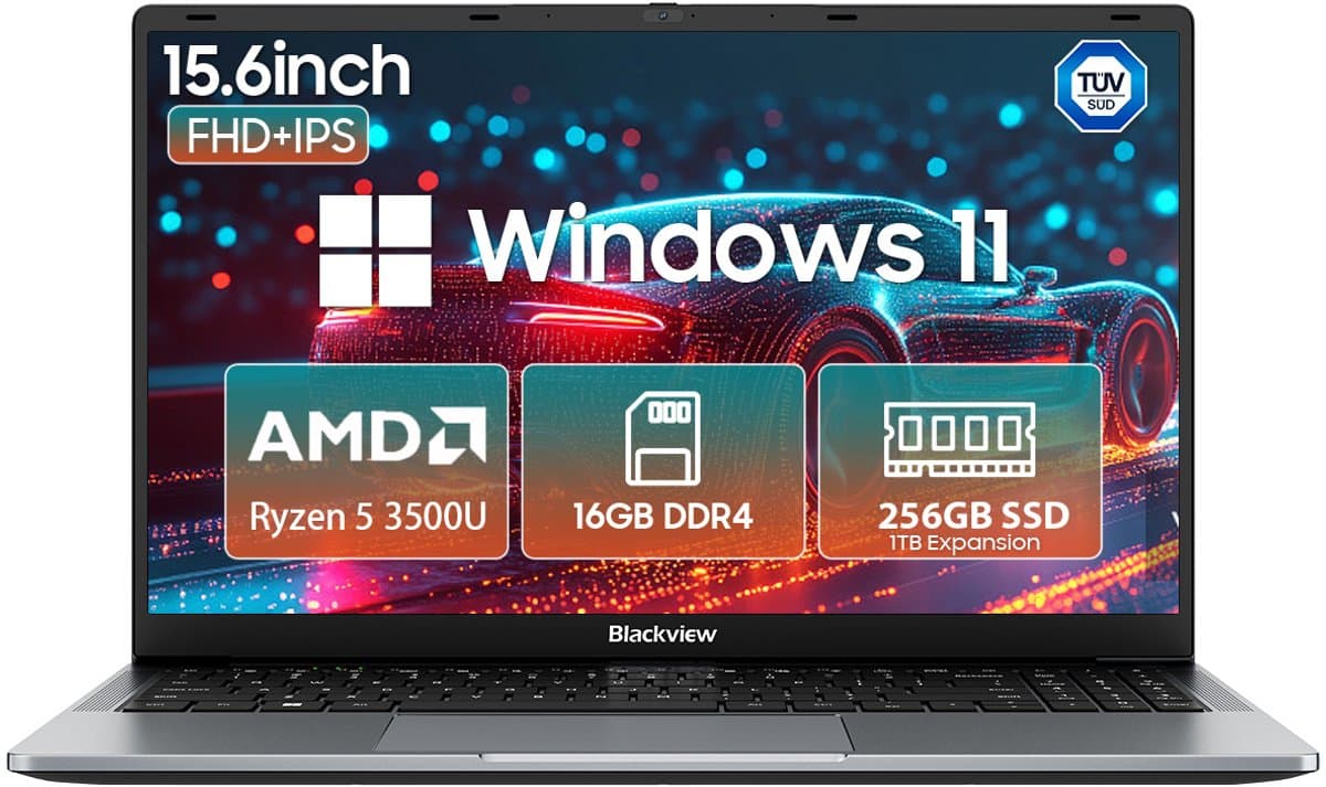 Blackview AceBook 6 Laptop - 15,6 inch Full HD - 16 GB RAM - 256 GB SSD - AMD Ryzen 5 3500U - Windows 11 Notebook - UHD Graphics - Grijs — afbeelding 1
