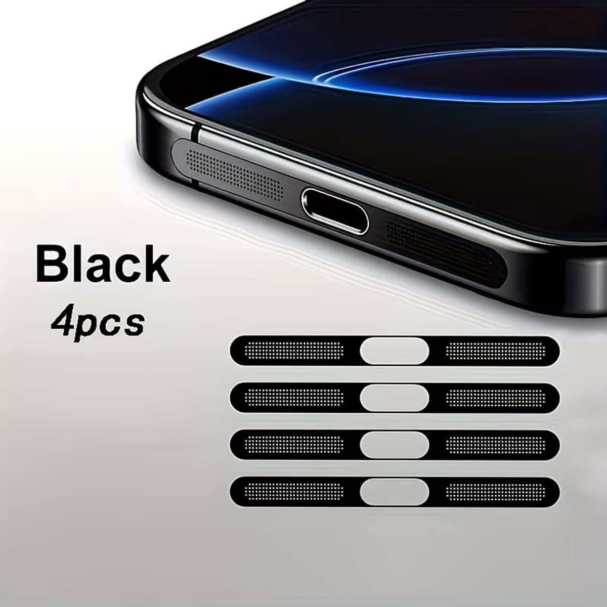 DW4Trading Zelfklevend Stofdicht Gaasje Speaker Set van 4 Stuks Voor Iphone Modellen 16,15,14,13 en 12 - Zwart — afbeelding 1