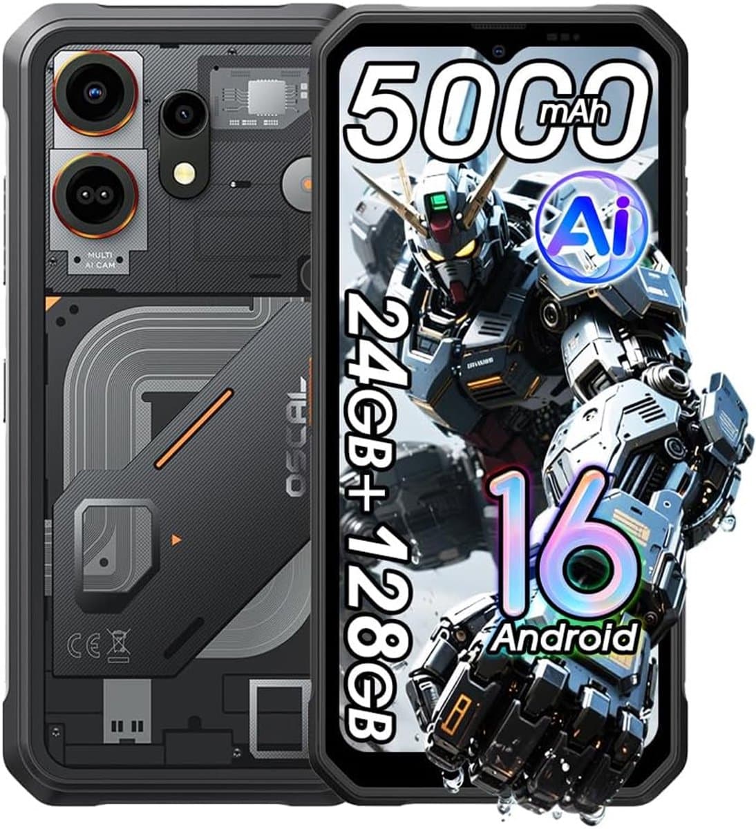 OSCAL MARINE 3 - Robuuste Smartphone - 4G - 24GB RAM - 128GB ROM - 6.56 inch - Robuuste Telefoon - Nachtzicht - Android 16 - NFC - GPS - Zwart — afbeelding 1