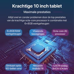 SwayTosh Tab D2 – Tablet – Android 16 – 6+8GB RAM – 2026 – 128+64GB Opslag – 4G – WiFi – Octa Core Processor – 10 inch – Hoes + Screenprotectors inbegrepen — thumbnail 3