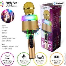 Bluetooth - Goud - Karaoke Set - Voor Kinderen en Volwassenen - Draadloos - Echo - Met Speaker - LED Licht - Nederlandse Handleiding — thumbnail 2