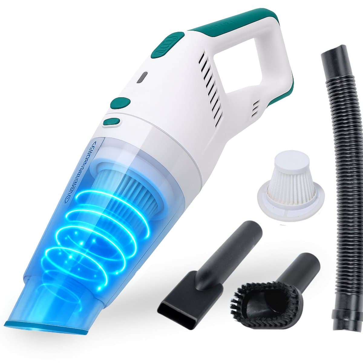 Wellewares - Kruimelzuiger Snoerloos - Handstofzuiger Draadloos - Nat en Droog Zuigen - Groen Wit — afbeelding 1