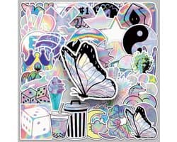 Holographic girly stickers - 50 stuks - deco stickers- laptop stickers - knutselen - bullet journal stickers