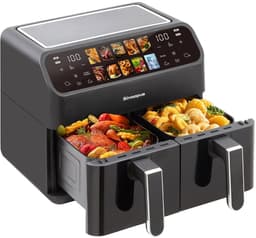 SOLVA Airfryer - XXL - Dubbele Airfryer - LED Display - 2000W - 9 Liter - Kijkvenster - Gezond Frituren - 32×28×25 cm - Zwart - — thumbnail 1