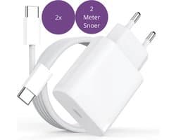 Viewr 2x 20W USB C Adapter + USB C naar USB C Kabel - 2 Meter - Oplader Lader Stekker Kabels Oplaadkabel - Gevlochten Kabel - 2 Stuks