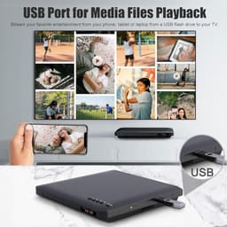 Ultradunne DVD-Speler voor TV – Regiovrij, HDMI & RCA Aansluiting, Full HD 1080P Upscaling, USB-Ingang, incl. Afstandsbediening & Kabels — thumbnail 3