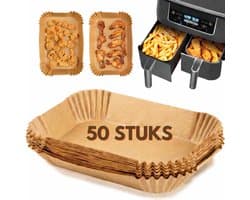 Ultiluxe® Airfryer bakpapier - 50 stuks - Bakjes voor luchtfriteuses - Accessoire set voor heteluchtfriteuse - Hittebestendig tot 220 °C - Olie en vochtbestendig - 22 x 14 x 4,5 cm