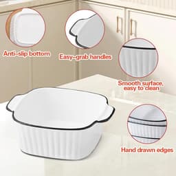 Set van 4 Keramische Ovenschalen Vierkant - Stapelbaar - Geschikt voor Oven, Airfryer en Magnetron (400 ml) — thumbnail 3