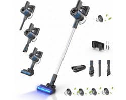 Innova Essentials PowerVac Filter Edition – Steelstofzuiger Draadloos - 500 Air Watts - met 4 extra HEPA-filters - met 4 verschillende opzetstukken - Draadloze Stofzuiger - Zonder zak op accu - Vacuum Cleaner