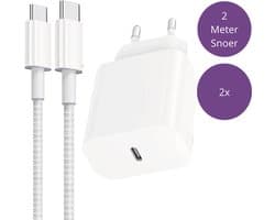 Viewr 2x USB C Adapter 25W - USB C Snellader - USB C Lader - Universeel o.a. Telefoons & Tablets - Inclusief USB-C Kabel Nylon Gevlochten 2 Meter - 2 Stuks