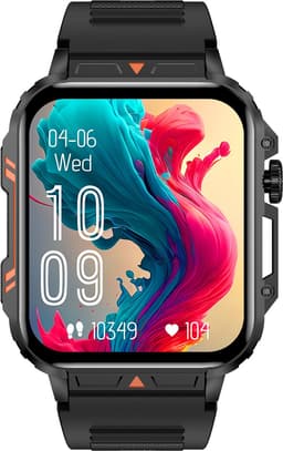 Knobbout 1.95” Smartwatch – Bluetooth Bellen - Hartslag - Bloeddruk & SpO₂-meting - AI Spraakassistent- Bluetooth 5.2 - 340mAh batterij - Zwart staal+silicone band — thumbnail 3