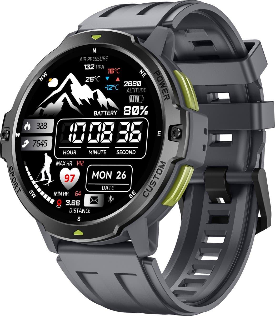 Knobbout 1.46“Scherm(4cm) Advanced GPS Sport Smartwatch – Sportcapaciteit & Traininganalyse - GNSS Satellietnavigatie - GOMORE Trainingsalgoritme - Lactaatdrempel Test - 30 m Waterdicht- 500mAh - Grijs — afbeelding 1