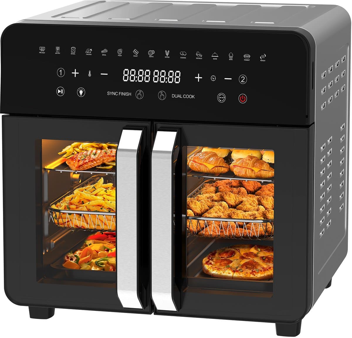 Dewelling AFTO-2301DT XXL Two Zone Airfryer 23L– Super Grote Heteluchtfriteuse met Verwijderbare Tussenschot, 2200W, Dubbele Franse Deuren, 12 Accessoires, 15 Programma’s — afbeelding 1