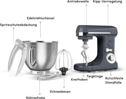 Voedselprocessor met 6-traps snelheidscontrole en 5,7L RVS kom, met dubbele kneedhaak, klopper en deeghaak, antislipstand, 1400 W — thumbnail 5