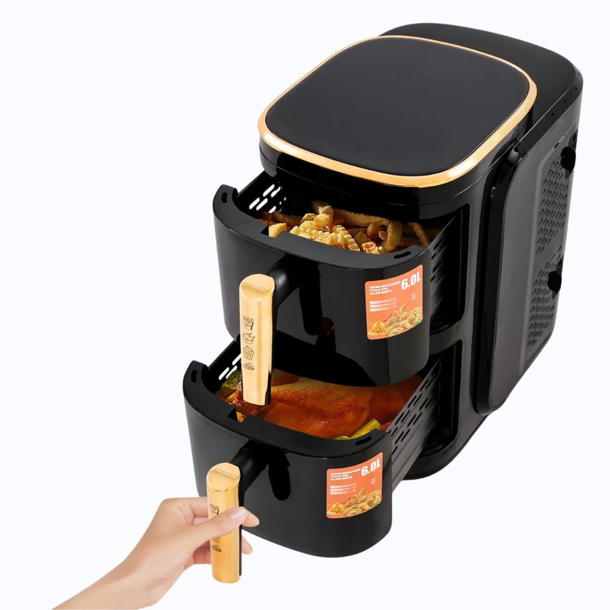 Sensova - Airfryer Dubbellaags 2400W 6L + 6L - Grote Heteluchtfriteuse met Twee Onafhankelijke Manden voor 6-8 Personen - Multifunctionele Airfryer en Heteluchtoven voor Gezond, Snel en Vetarm Koken Zonder Olie — afbeelding 1