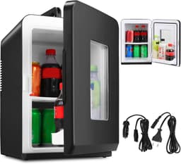 15L Mini koelkast - 2-in-1 Minibar - Koel & warm - AC/DC 230V/12V - Draagbare Mini Autokoelkast - Voor Auto, Kantoor, Camping & Thuis Eten, Drinken - Zwarte Glazen Deur — thumbnail 1