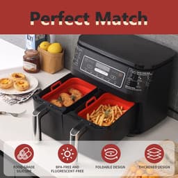 2 stuks - Rechthoekige airfryermand - Opvouwbare siliconen frituurplaat - Rood - Siliconen binnenpan voor airfryer - Rechthoekige siliconen mand — thumbnail 5