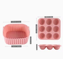 Set van 2 siliconen inlegvellen en muffinvorm voor airfryers-Herbruikbare anti-aanbak bakvormen met cupcake- en vierkante vormen, geschikt voor Instant Pots en airfryer ovens, gemakkelijk te verwijderen en schoon te maken, compatibel met mini quiches — thumbnail 7