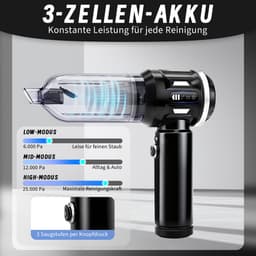 Glitzerlife - Handstofzuiger, Accu, Mini-Stofzuiger, Draadloos, 25000 Pa, Handstofzuiger, Sterk, 4-In-1 Autostofzuiger Met Borstelloze Motor, 3 Standen, DraagGlitzerlife -bare Stofzuiger Voor Auto - Zwart-Wit — thumbnail 5