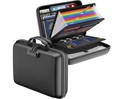 Brandveilige documentenmap met slot - Harde koffer - Brandveilige documentenbox met 13 accordeonmappen - Draagbare, veilige opbergoplossing voor thuis, kantoor en op reis voor belangrijke documenten en laptops (zwart)