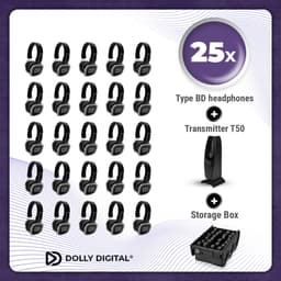 Complete Set 25x Dolly Digital© BD Draadloze Koptelefoons voor groepen + T50 Zender + Professionele Storage Box| Silent Disco — thumbnail 1