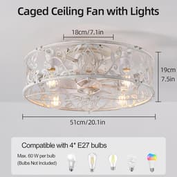 Industriële Plafondventilator met Verlichting Wit Laag Profiel 51cm met Afstandsbediening — thumbnail 4
