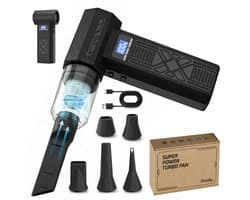 Goodly® pro 3-in-1 Auto Stofzuiger - Zuigen & Blazen - Oplaadbaar - 7 Opzetstukken - Kruimeldief - Handstofzuiger - Airduster - Zwart - Zaklamp