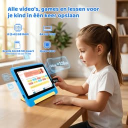 Kindertablet 7 inch - 128GB (64GB+64GB) + 8GB RAM - Tablet Inclusief Beschermhoes en 64GB SD-kaart - Ouderlijk Toezicht & Lange Batterijduur - Blauw — thumbnail 3