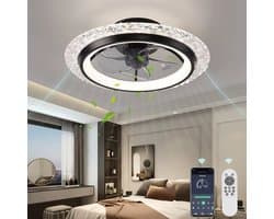 Crystal Ventilator - Ø50 cm - Stille Ventilator – Top Kwaliteit - Energie Zuinig – Met Remote - Dimbaar - APP - Ventilator - 6 Snelheden – Alternatief Voor Airco - Zomer en Winter Stand – Zwarte Ventilator — afbeelding 1