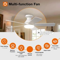 5 Blad Plafondventilator - Moderne LED Ventilator Lamp - 6 Snelheden - Bedienbaar Met Afstandsbediening - 105 cm - Wit - Woonkamerlamp — thumbnail 4