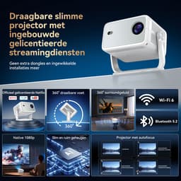 Huidun PT10 Beamer - 700ANSI - WiFi 5 - Autofocus - Automatische trapeziumcorrectie - Android 13 - Whale OS - Officiële Netflix, YouTube en Disney+ - Compact en draagbaar - Laag geluidsniveau - Thuisbioscoop en buitengebruik - Wit — thumbnail 4