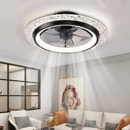 Crystal Ventilator Lamp - Zwart - 50 cm - LED - Dimbaar - Met Afstandsbediening en APP - 6 Snelheden - Stille Flush Mount Ventilator - Moderne Slaapkamerlamp — thumbnail 3