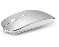 Draadloze muis, oplaadbare, draagbare en stille muis, voorzien van USB- en Type-C-ontvangers, dual-mode draadloze muis, slanke reismuis, geschikt voor MacBook Air, laptops, Mac, MacBook, Chromebook, pc, zilver.