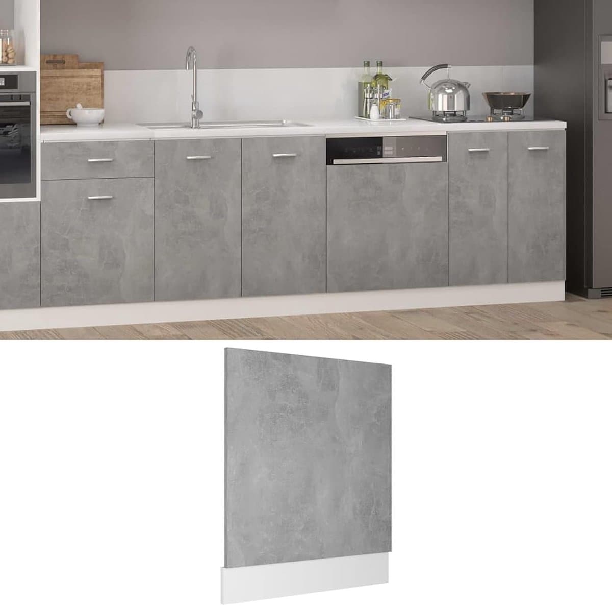 Vaatwasser Paneel - Frontplaat Decoratie - Keuken Integratie - Volledig Geïntegreerd Design - 595 x 3 x 67 cm - Betongrijs — afbeelding 1