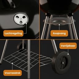 Lomera Kogelbarbecue - Houtskoolbarbecue - Houtskool BBQ - Kogelgrill - Ronde Barbecue - Ronde Houtskoolbarbecue - Barbecue met Deksel - Barbecue op Wielen - Verrijdbare Barbecue - Zwarte Kogelbarbecue — thumbnail 5