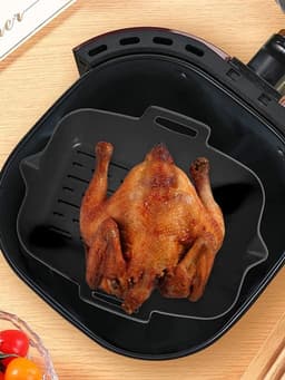 2-delige siliconen inlegset voor airfryers – Airfryer-accessoires – Herbruikbaar, met handvatten – Vierkante siliconen airfryer-schaal – Siliconen bakvorm – Airfryer-mandje – BPA-vrij siliconen bakaccessoire – Zwart — thumbnail 7