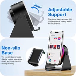 Kraftverdia - 5-in-1 Wireless Mini RGB Speaker - Telefoonhouder - Telefoonhouders Auto - Magnetisch - Bluetooth Speaker - Draadloze Oplader - Wireless charger - GSM Lader - 360° verstelbare houder voor iPhone/Android/iPad/Samsung - Cadeau — thumbnail 5