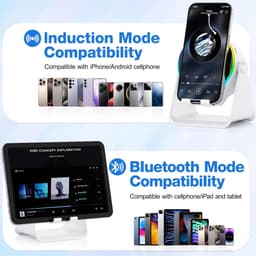 Kraftverdia - 5-in-1 Wireless Mini RGB Speaker - Telefoonhouder - Telefoonhouders Auto - Magnetisch - Bluetooth Speaker - Draadloze Oplader - Wireless charger - GSM Lader - 360° verstelbare houder voor iPhone/Android/iPad/Samsung - Cadeau — thumbnail 3