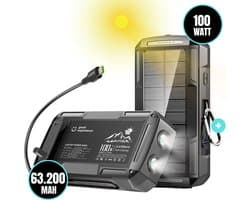 Powerbank - 63200mAh - Powerbank Zonneenergie - Solar powerbank - 100W - Geschikt voor iPhone, Macbook & Samsung - Laptop Oplader - Zaklamp - Noodpakket - Snellader - Good Experience