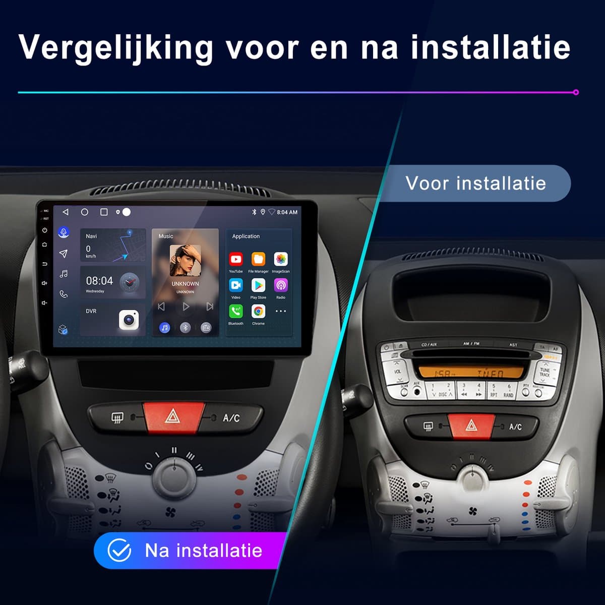 Junsun Autoradio Geschikt voor Peugeot 107, Toyota Aygo, Citroën C1 (2005-2014) accessoires - Android 15 - 2GB+32GB - Draadloos Carplay - DAB+, GPS-Navigatie, Bluetooth, SWC - WIFI- FM ,10.1-inch IPS Touchscreen, DSP, Quad-core processor — afbeelding 1