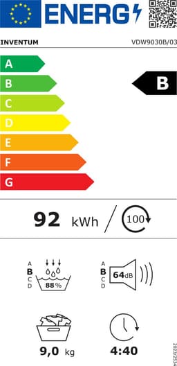 Inventum VDW9030B - Warmtepompdroger - 9kg - 14 programma's - UV-licht - 65 dB - Wasdroger - Zwart — thumbnail 3