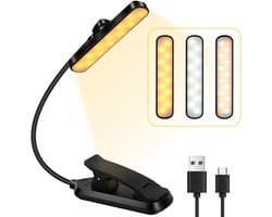 Oplaadbare Mini LED Leeslamp met Klem en Flexibele Hals - 3 Kleuren Dimbaar