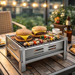 Opvouwbare BBQ 40x30x31CM - Houtskool Barbecue - Tafelgrill - Draagbare opvouwbare grill met rooster - Portable Vouw Barbecue - Festival BBQ - Camping - Chroom — thumbnail 5