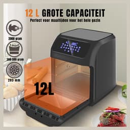 Aurixi® Airfryer XXL - Mini-oven - Heteluchtfriteuse - 12L - 12 Programma's - Zwart - 38cm x 38cm x 44cm — thumbnail 3