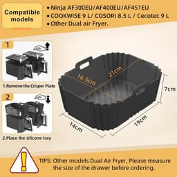 2 Stuks Siliconen Bakjes voor Dual Zone Airfryer - Herbruikbare Bakvorm - Voor Dubbele Airfryers 7,6-10L - Grijs - BPA-Vrij — thumbnail 4