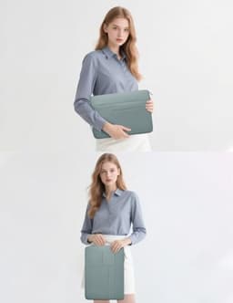 Laptophoes 14-15 inch - Beschermende tas met meerdere vakken in asblauw — thumbnail 5