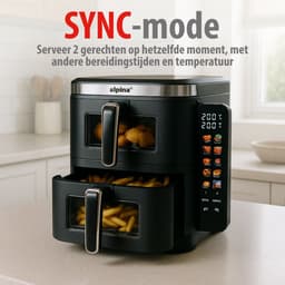alpina Dubbele Airfryer XXL - Air Fryer 11L - Heteluchtfriteuse met 2 Manden - Duo Oven voor 8 Personen - Opvouwbaar Display - Timerfunctie tot 60 Minuten - Temperatuur 60-200°C - Zwart — thumbnail 8