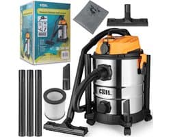 COIL Nat- en Droogzuiger - 1300W - 25L - met Stopcontact, Blaasfunctie en HEPA-filter – Krachtige Industriële Stofzuiger voor Werkplaats en Bouw - 220-240 V - 18 kPa