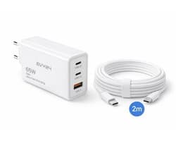 Evy24 Oplader USB C 65W GAN - Laptop Oplader - USB C Snellader - 2x USB C en 1x USB A - 3 Oplaadpoorten - Power adapter -Geschikt voor smartphones, laptops en Tablet